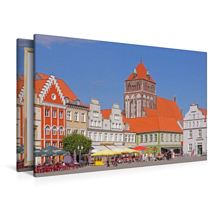 Premium Textil-Leinwand Marktplatz, St. Marien Kirche, Greifswald