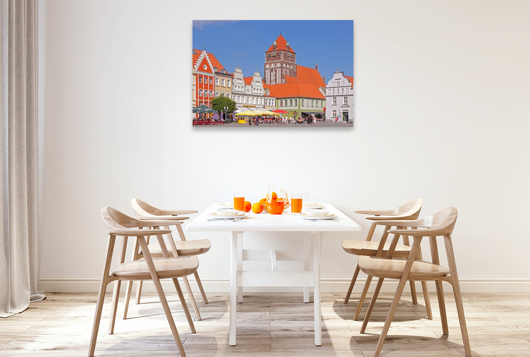 Premium Textil-Leinwand Marktplatz, St. Marien Kirche, Greifswald