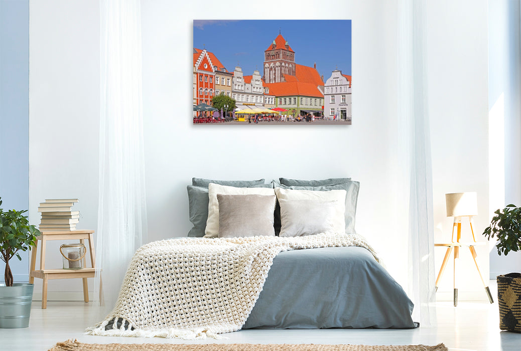 Premium Textil-Leinwand Marktplatz, St. Marien Kirche, Greifswald