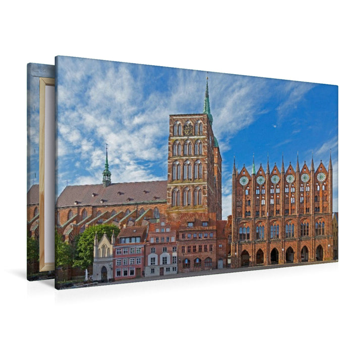 Premium Textil-Leinwand Nikolaikirche, Rathaus, Alter Markt, Stralsund
