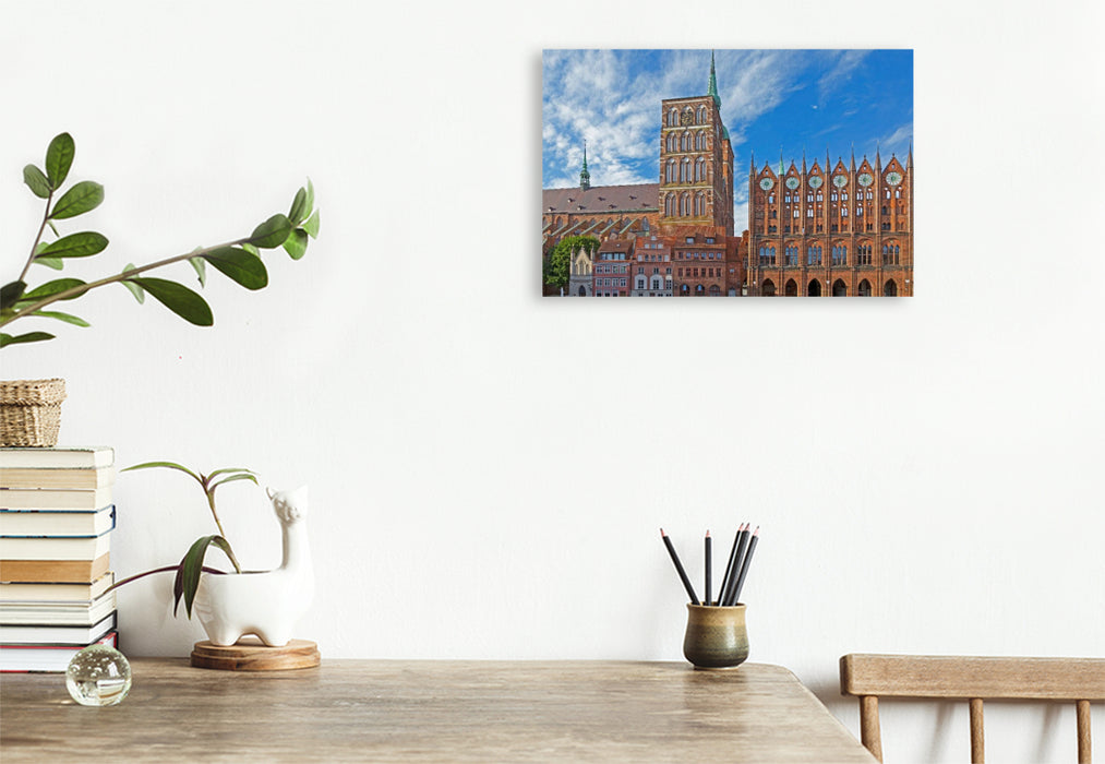 Premium Textil-Leinwand Nikolaikirche, Rathaus, Alter Markt, Stralsund