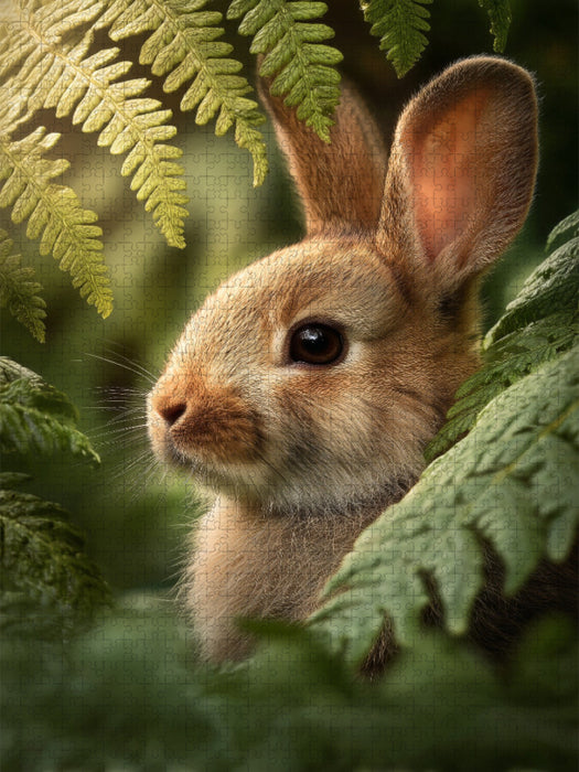 Neugier blinzelt zwischen Farn und Sonne und das Leben lacht zurück - CALVENDO Foto-Puzzle'