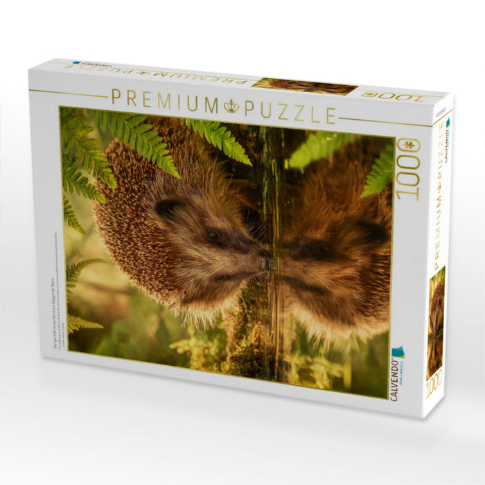 Der Igel stillt seinen Durst am Spiegel der Natur - CALVENDO Foto-Puzzle'