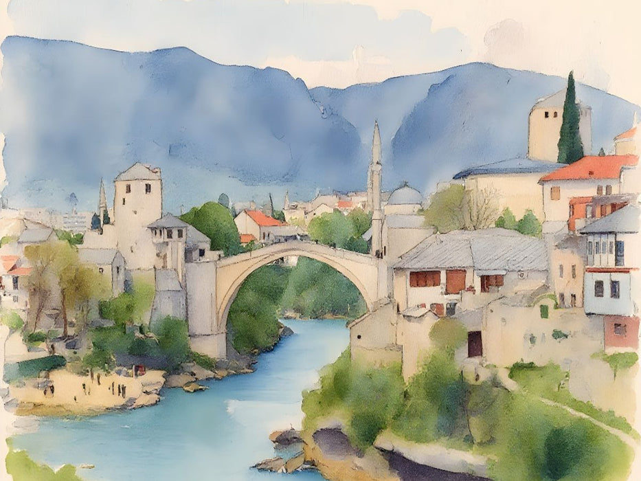 Brücke und Altstadt Mostar in Bosnien-Herzogowina - CALVENDO Foto-Puzzle'
