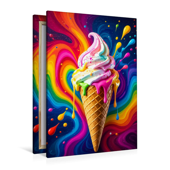 Premium Textil-Leinwand Eiscreme im Regenbogenrausch