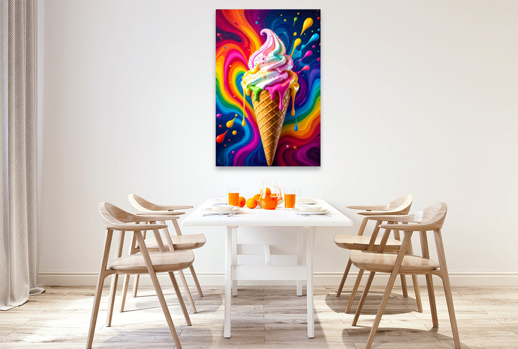 Premium Textil-Leinwand Eiscreme im Regenbogenrausch