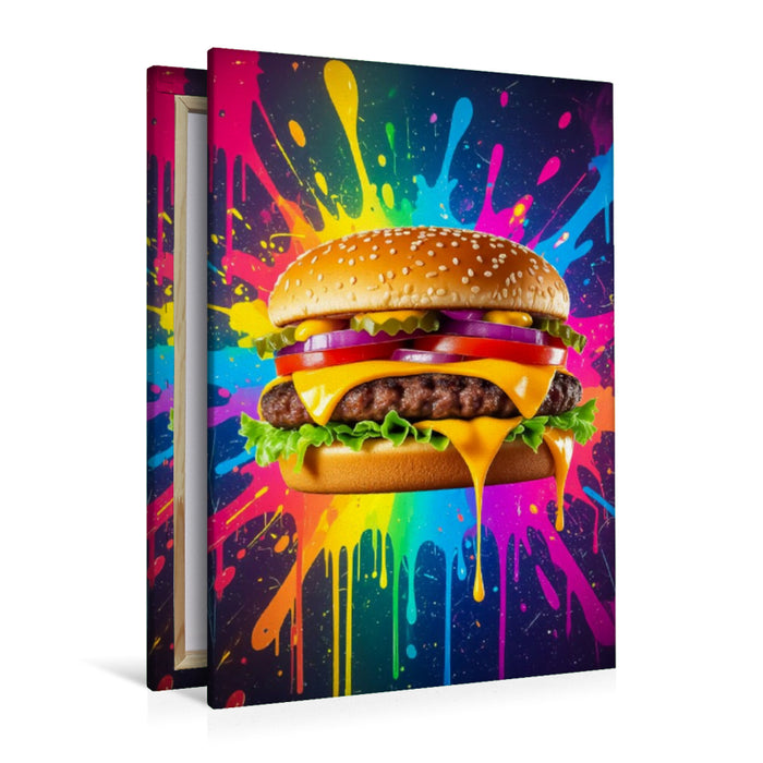 Premium Textil-Leinwand Cheeseburger im Farbflash