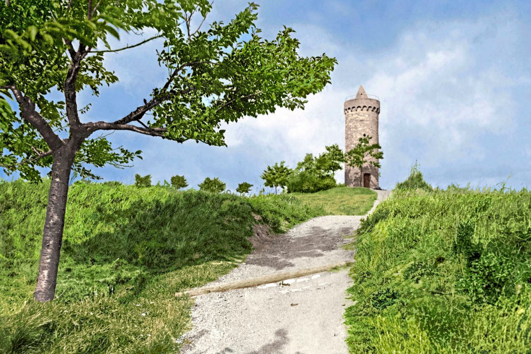 Premium Textil-Leinwand Aschersleben – Westdorfer Warthe (Hexenturm) um 1907