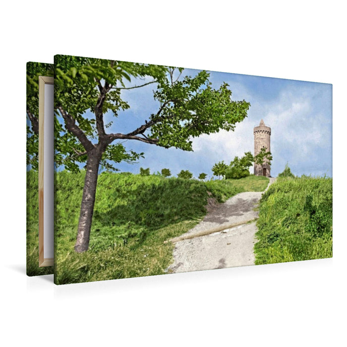 Premium Textil-Leinwand Aschersleben – Westdorfer Warthe (Hexenturm) um 1907