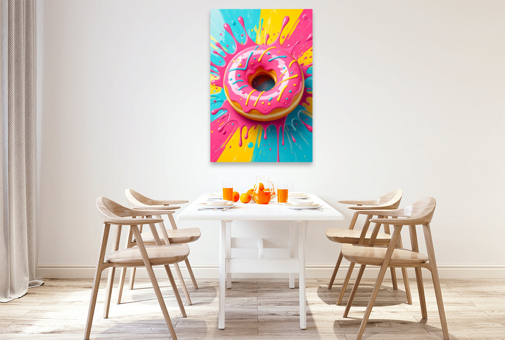 Premium Textil-Leinwand Pink Donut im Zuckerglanz