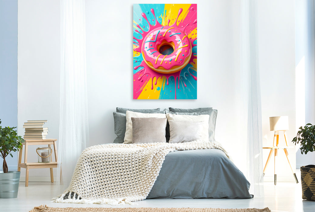 Premium Textil-Leinwand Pink Donut im Zuckerglanz