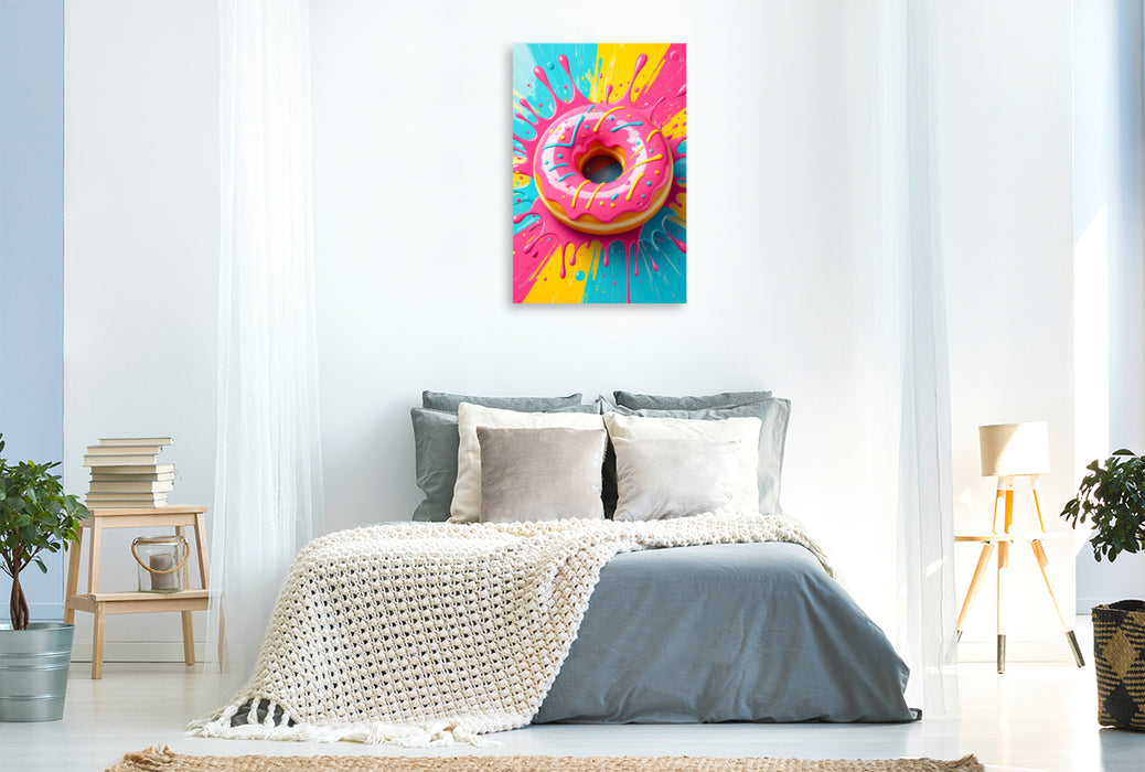 Premium Textil-Leinwand Pink Donut im Zuckerglanz