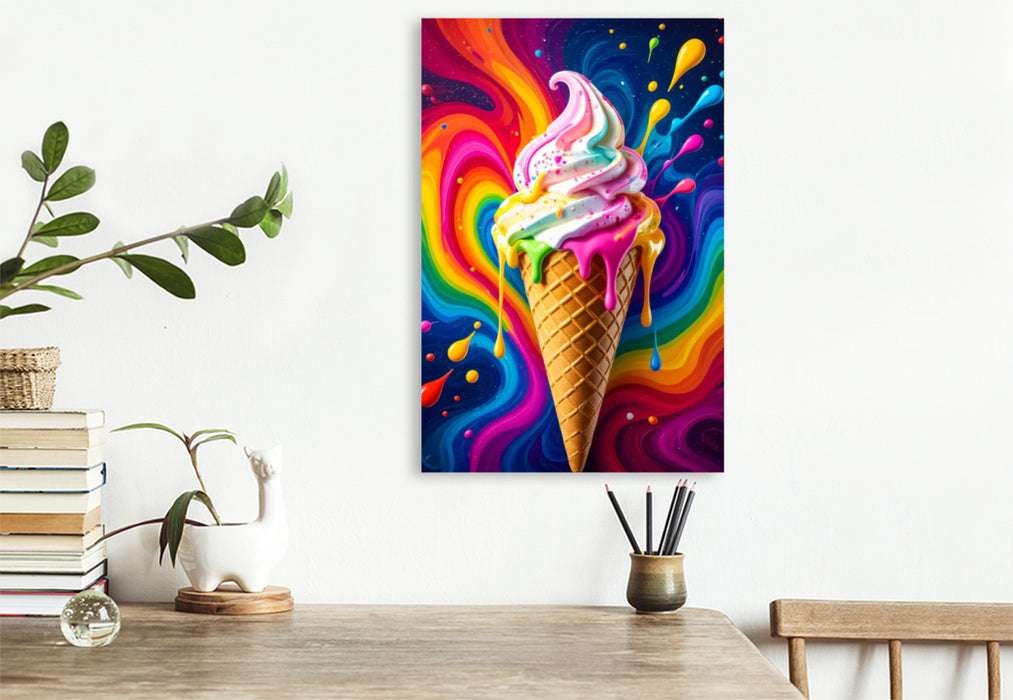 Premium Textil-Leinwand Eiscreme im Regenbogenrausch