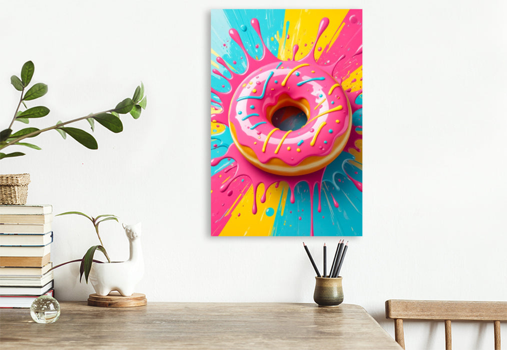 Premium Textil-Leinwand Pink Donut im Zuckerglanz