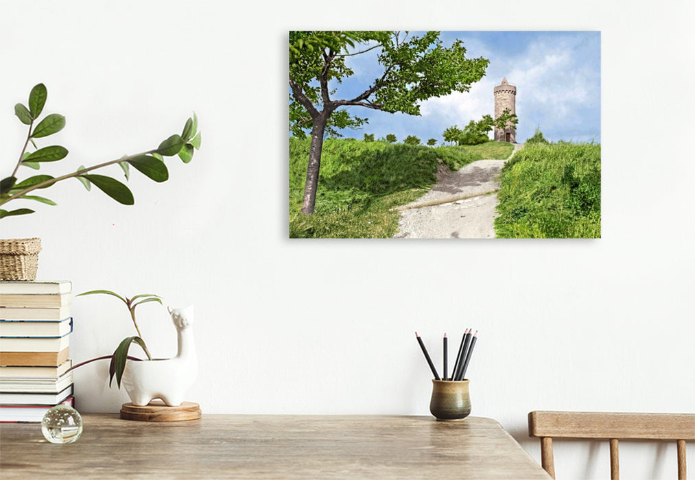 Premium Textil-Leinwand Aschersleben – Westdorfer Warthe (Hexenturm) um 1907