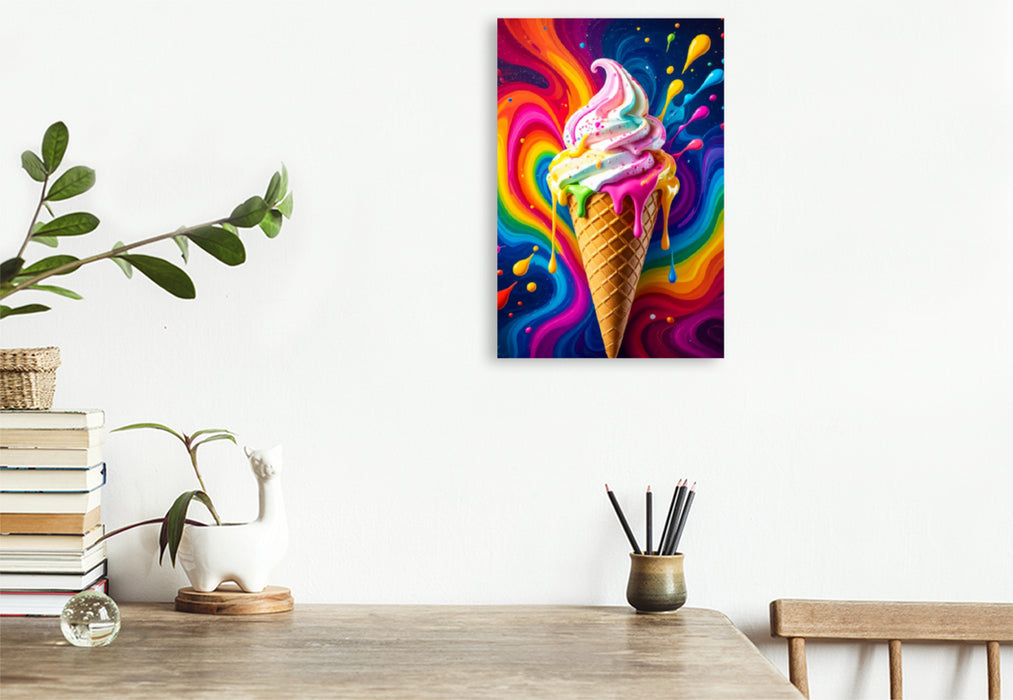 Premium Textil-Leinwand Eiscreme im Regenbogenrausch