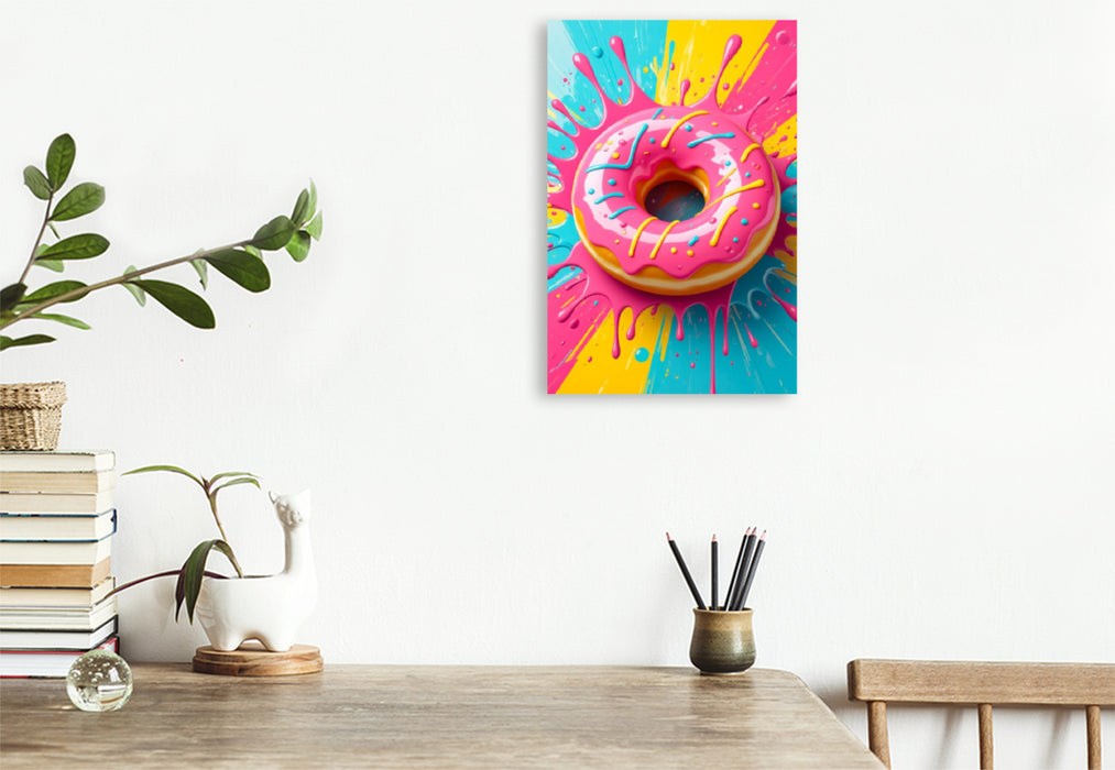 Premium Textil-Leinwand Pink Donut im Zuckerglanz