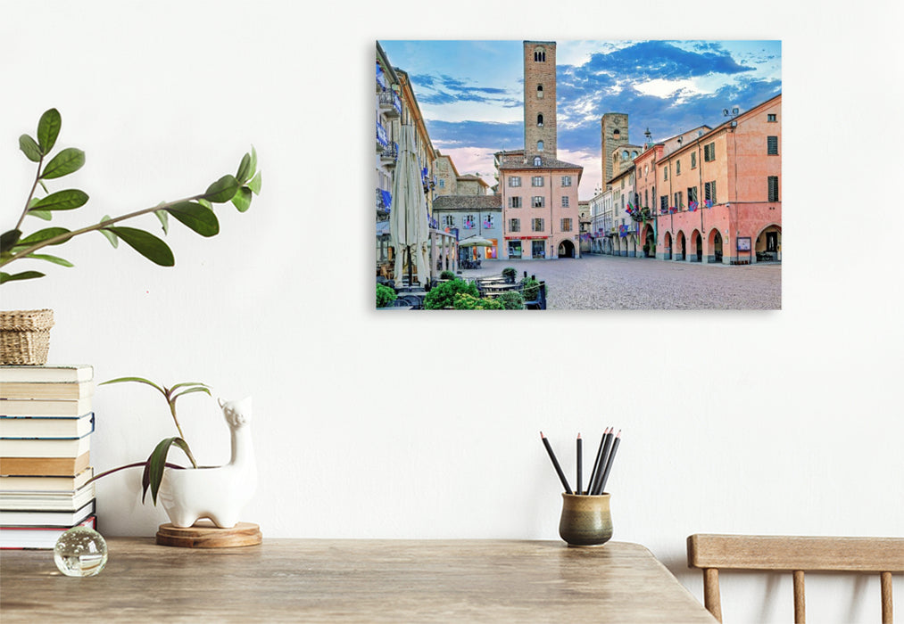 Premium Textil-Leinwand Trüffel Stadt Alba im Piemont