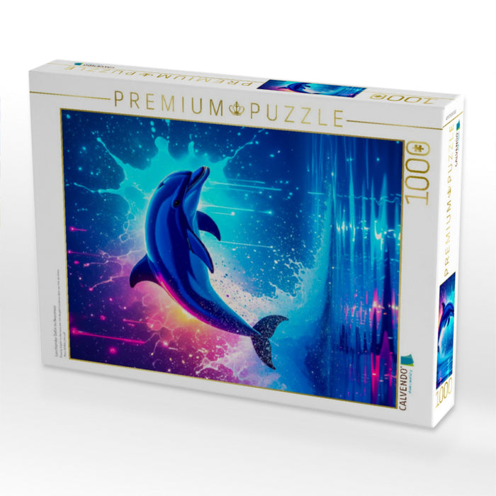 Leuchtender Delfin im Neonmeer - CALVENDO Foto-Puzzle'