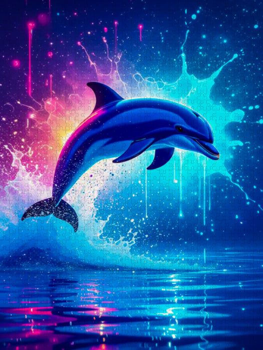 Leuchtender Delfin im Neonmeer - CALVENDO Foto-Puzzle'