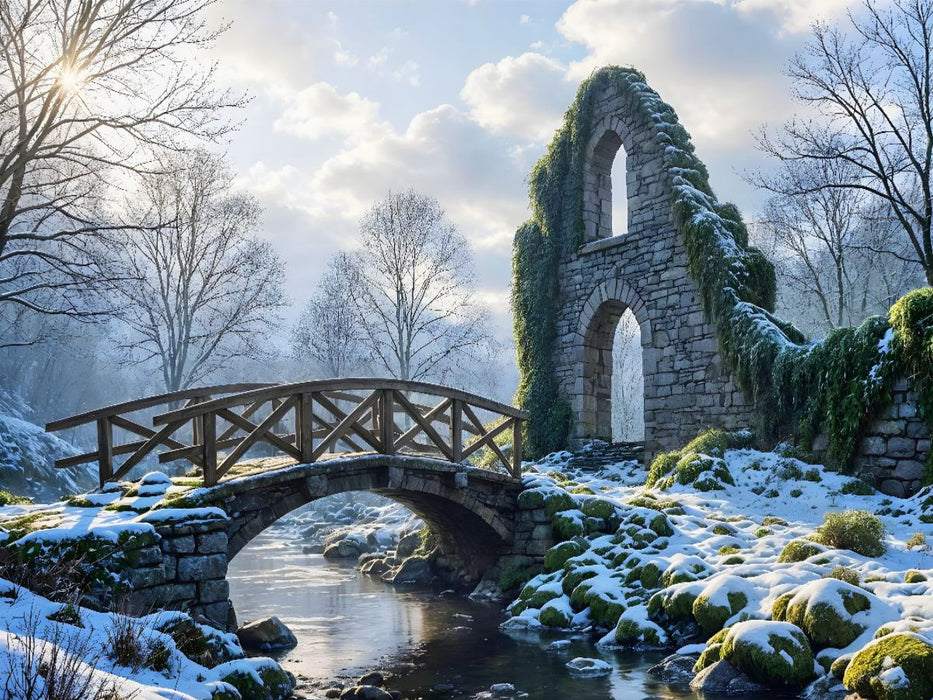 Brücke ins Vergessene – Nebel über der alten Ruine - CALVENDO Foto-Puzzle'