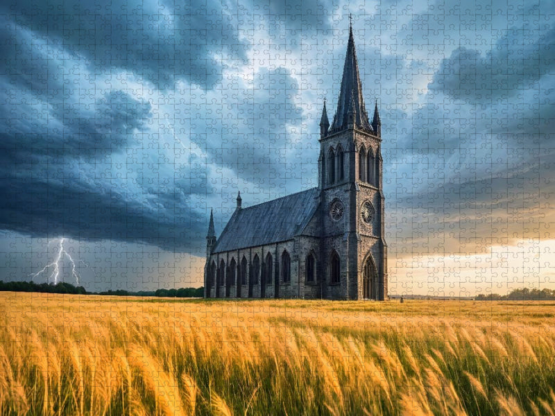Donner über der Ewigkeit – Die gotische Kirche - CALVENDO Foto-Puzzle'