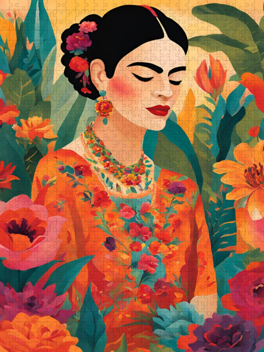 Tropische Ruhe. Frauenporträt in Farben des Lebens. Frida Kahlo inspiriert. - CALVENDO Foto-Puzzle'