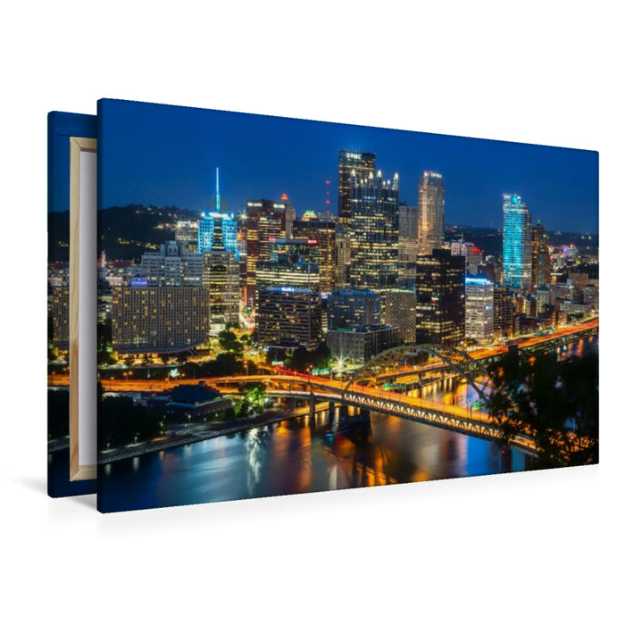 Premium Textil-Leinwand Traumhafte Skyline von Pittsburgh am Abend