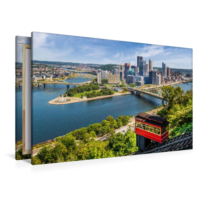 Premium Textil-Leinwand Imposante Pittsburgh Skyline mit Duquesne Incline