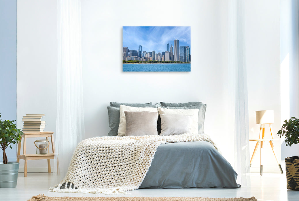 Premium Textil-Leinwand Skyline und Michigansee, Chicago