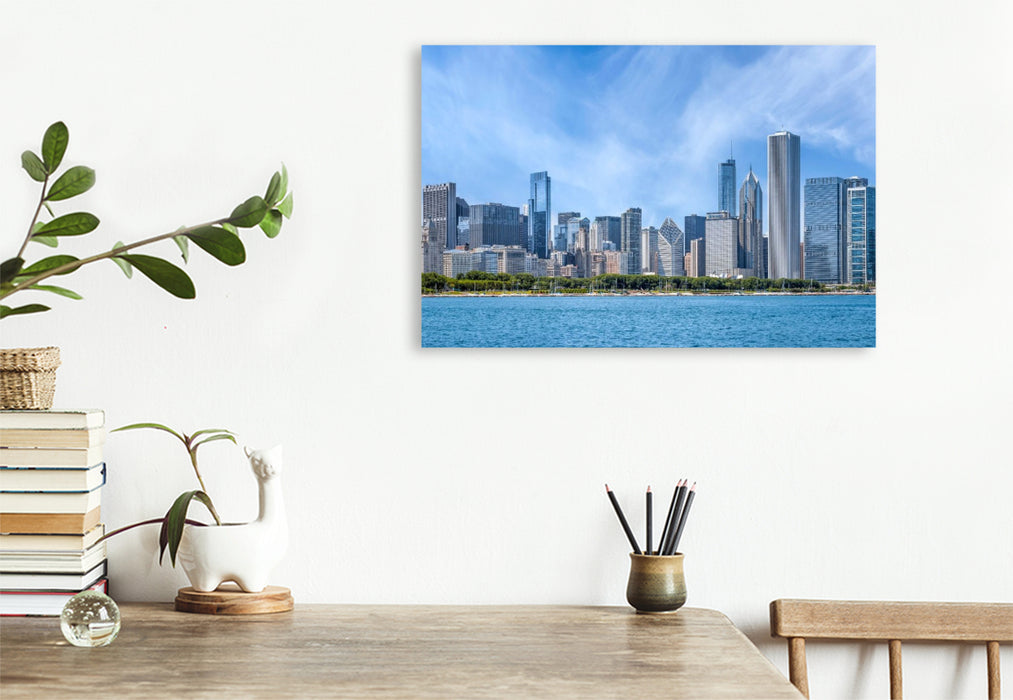 Premium Textil-Leinwand Skyline und Michigansee, Chicago