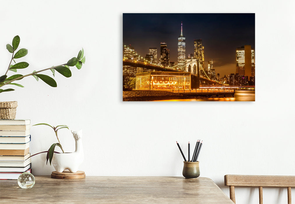 Premium Textil-Leinwand Malerische Manhattan Impression aus Brooklyn