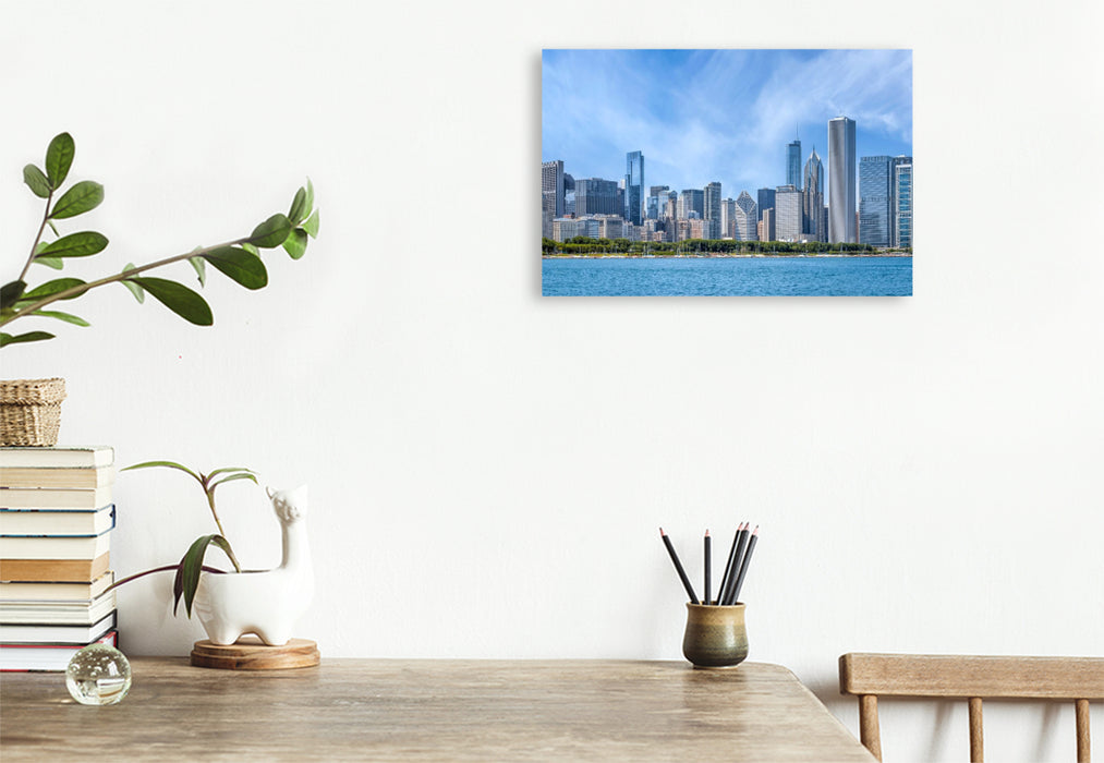 Premium Textil-Leinwand Skyline und Michigansee, Chicago