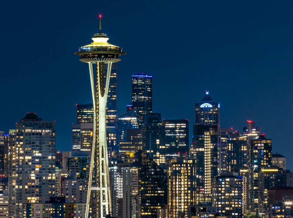 Atemberaubende Skyline von Seattle zur blauen Stunde - CALVENDO Foto-Puzzle'