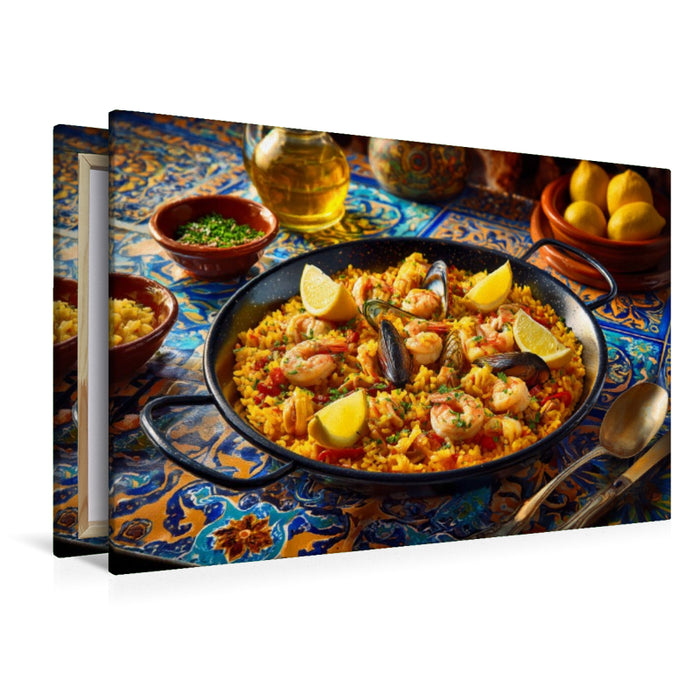 Premium Textil-Leinwand Paella, Spaniens buntes Nationalgericht