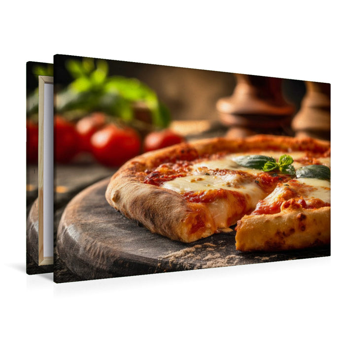 Premium Textil-Leinwand Pizza Margherita, Holzofen Genuss aus Italien