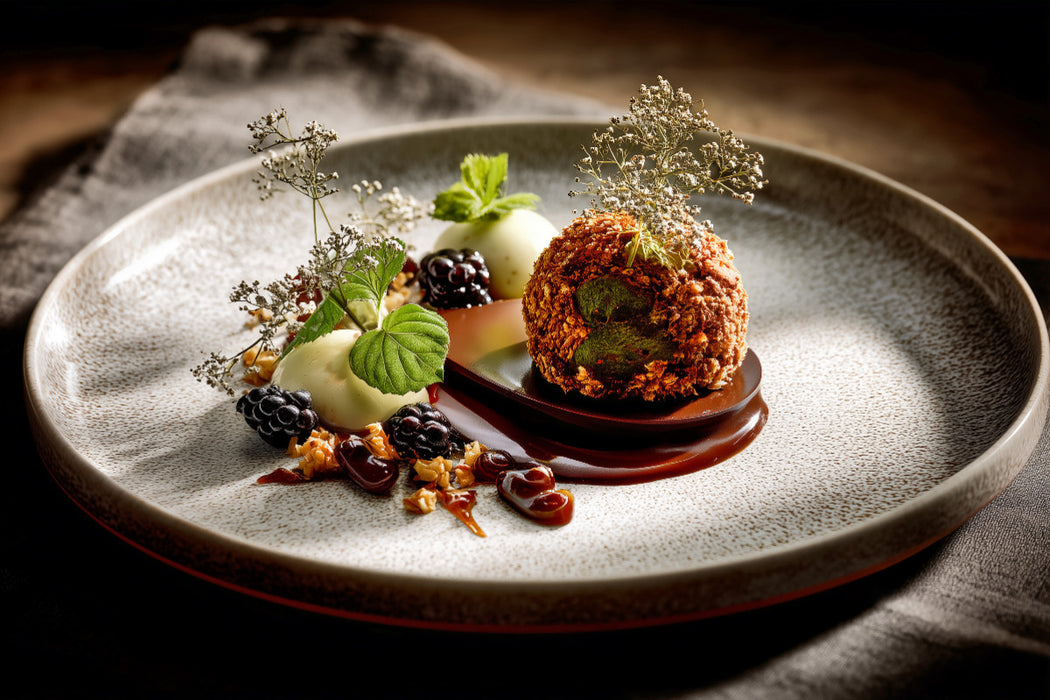 Premium Textil-Leinwand Fine Dining, kulinarische Kunst auf dem Teller