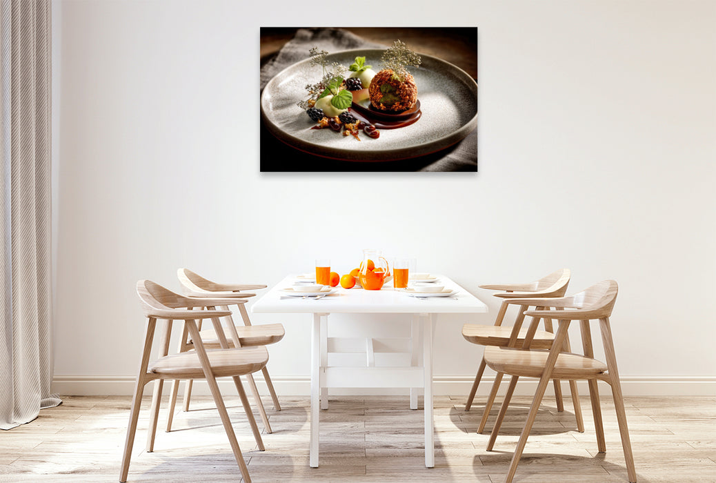 Premium Textil-Leinwand Fine Dining, kulinarische Kunst auf dem Teller