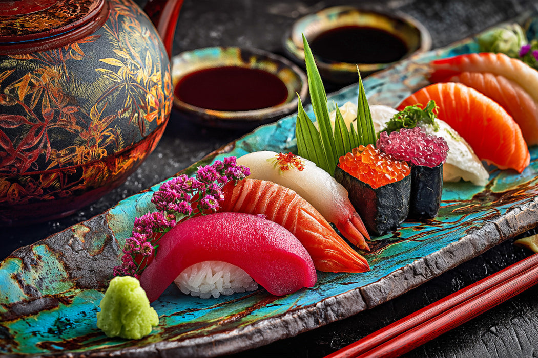 Premium Textil-Leinwand Sushi, farbenfrohe japanische Meisterwerke