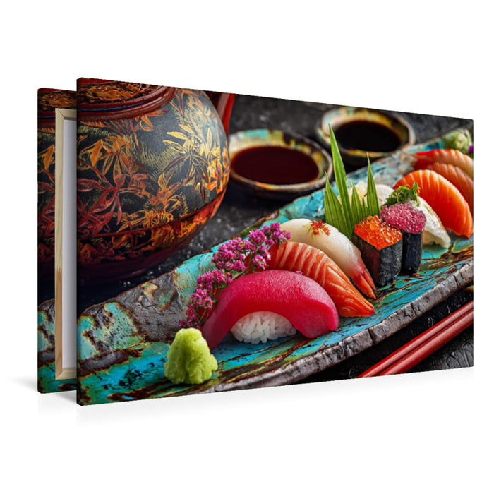 Premium Textil-Leinwand Sushi, farbenfrohe japanische Meisterwerke