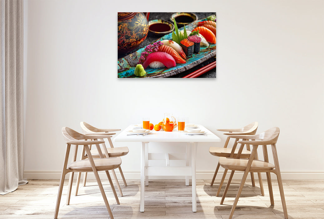 Premium Textil-Leinwand Sushi, farbenfrohe japanische Meisterwerke