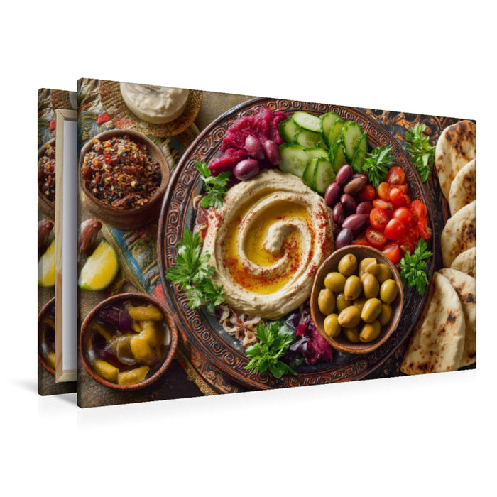 Premium Textil-Leinwand Mediterrane Mezze, Vielfalt der Aromen
