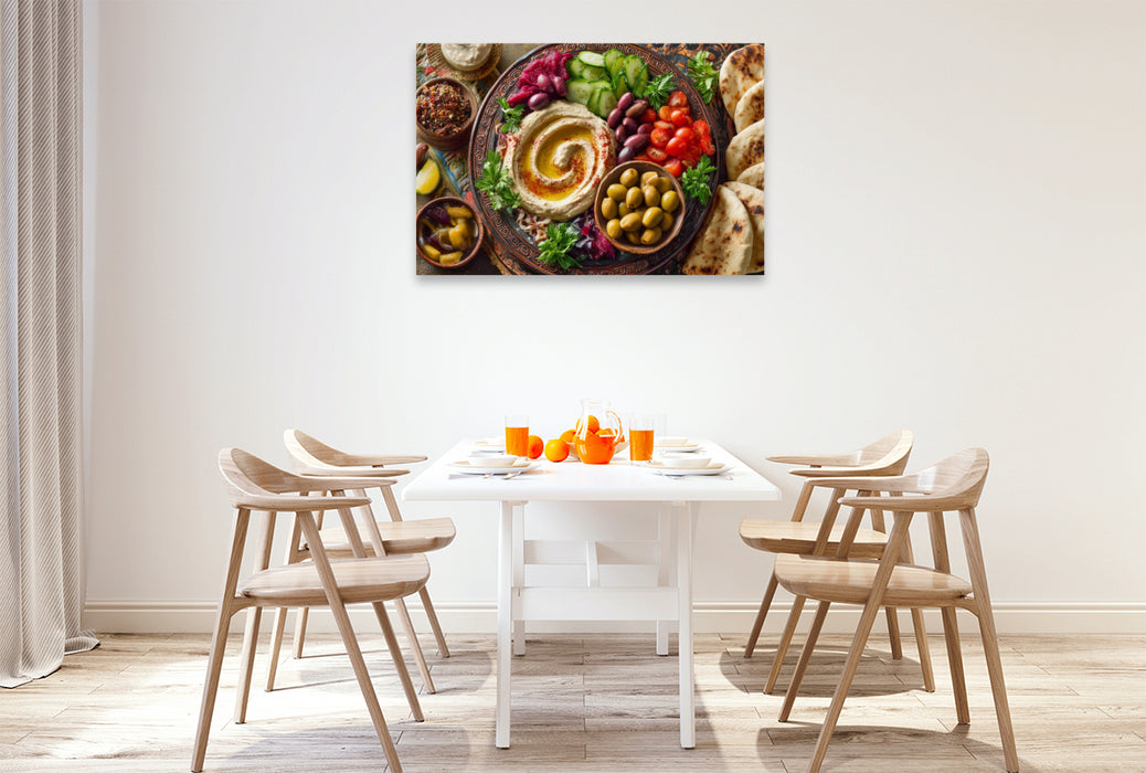 Premium Textil-Leinwand Mediterrane Mezze, Vielfalt der Aromen