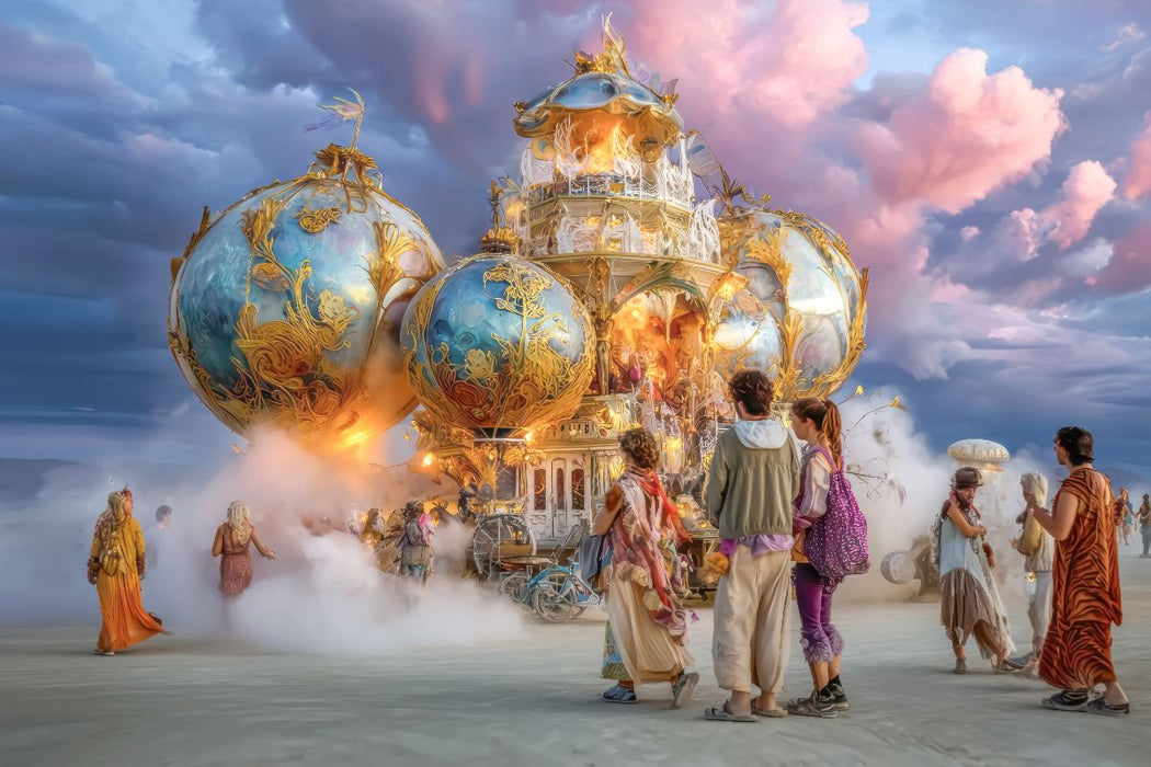 Premium Textil-Leinwand Festival in der Wüste