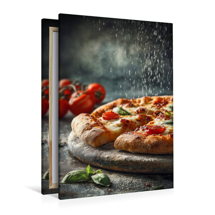 Premium Textil-Leinwand Pizza, knuspriger Boden, Mozzarella & Basilikum