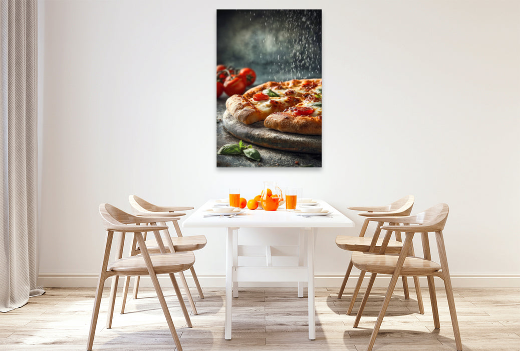 Premium Textil-Leinwand Pizza, knuspriger Boden, Mozzarella & Basilikum