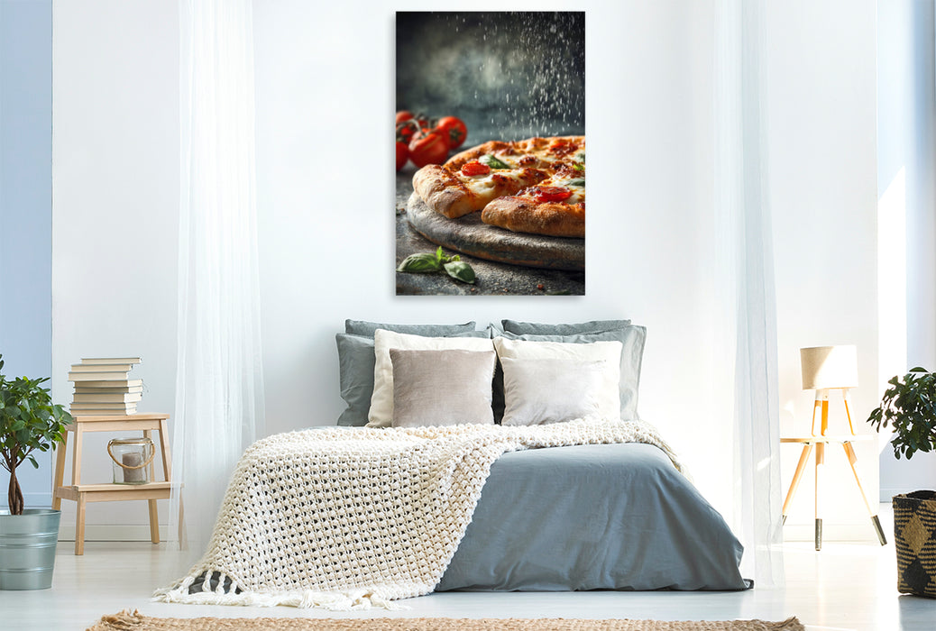 Premium Textil-Leinwand Pizza, knuspriger Boden, Mozzarella & Basilikum