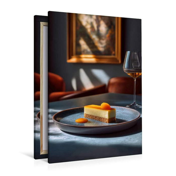 Premium Textil-Leinwand Fine Dining, kunstvoll angerichtet, edel & modern