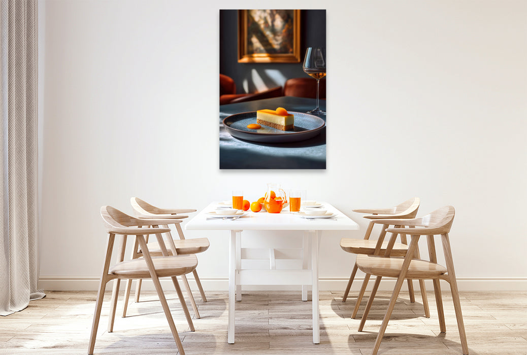 Premium Textil-Leinwand Fine Dining, kunstvoll angerichtet, edel & modern