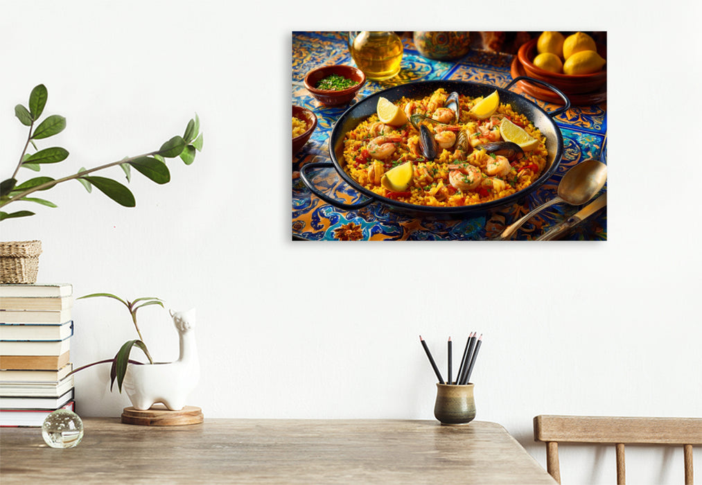 Premium Textil-Leinwand Paella, Spaniens buntes Nationalgericht